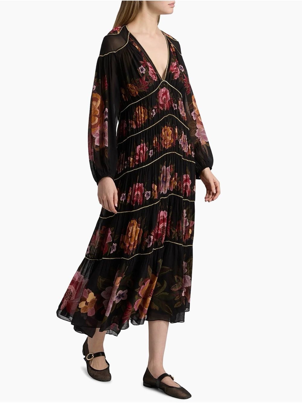 Farm Rio Chenille Flowers Floral V-Neck Maxi Dress size S